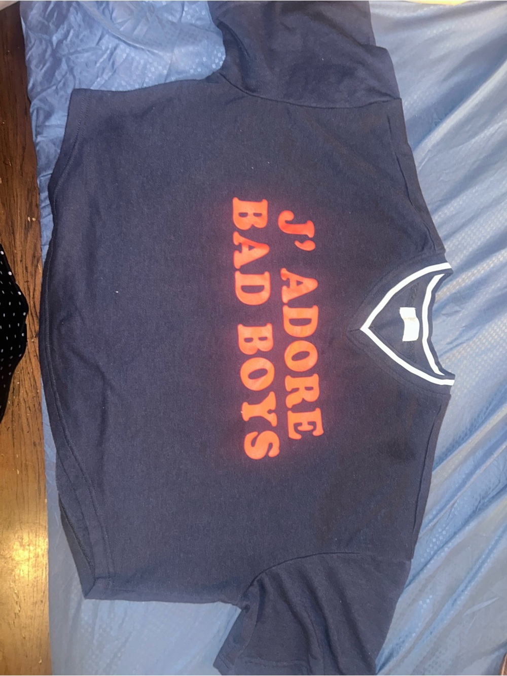 Navy Short-Sleeve Tee with Red 'J'ADORE BAD BOYS' Graphic